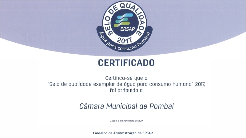Certificado Selo de Qualidade de Água